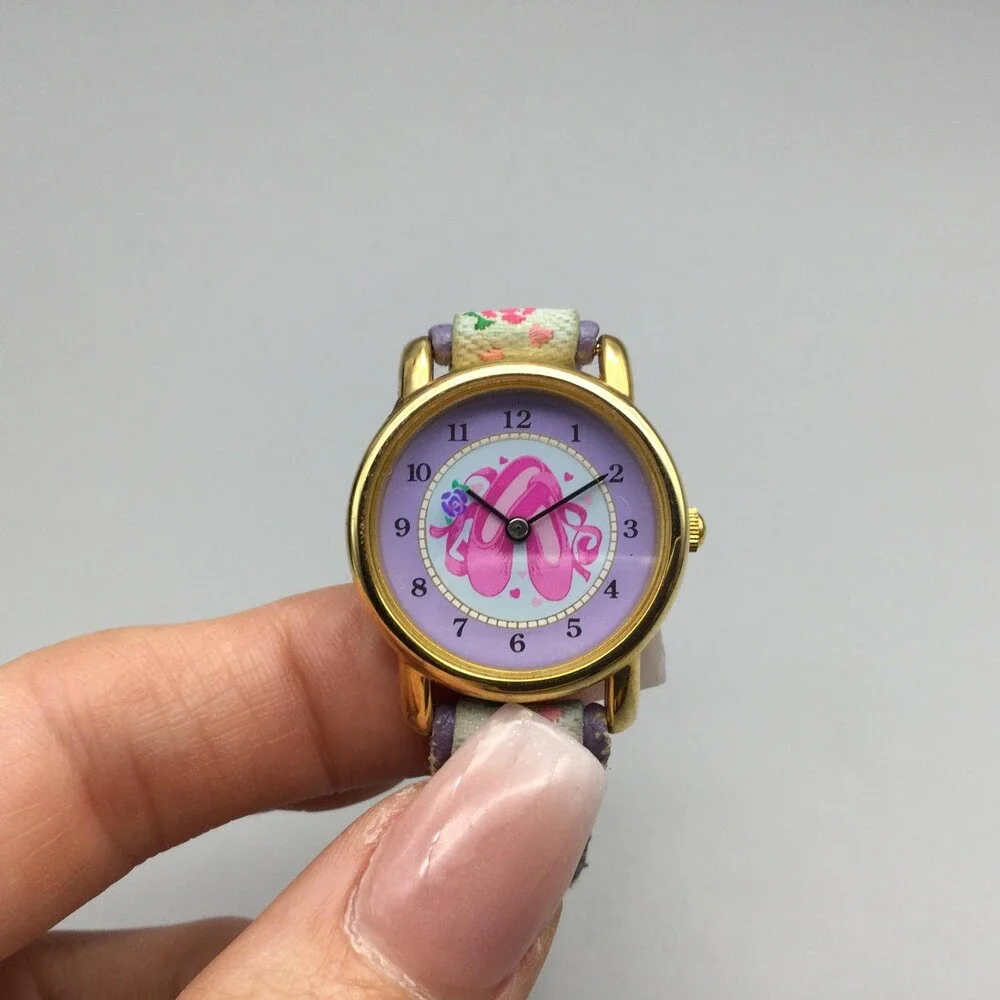 Accutime Girls Watch 26mm Ballet Slippers Gold Tone Floral Leather New Battery